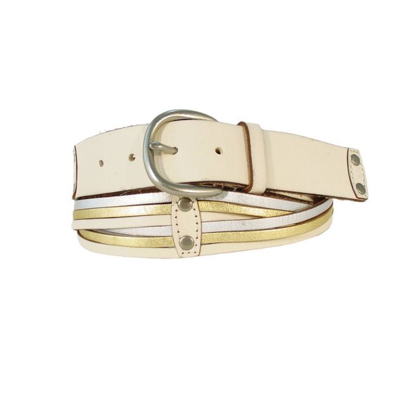 FOSSIL Tri-Color Silver Gold Metallic Braided Leather Belt Women's M (33"-37") - Picture 1 of 5